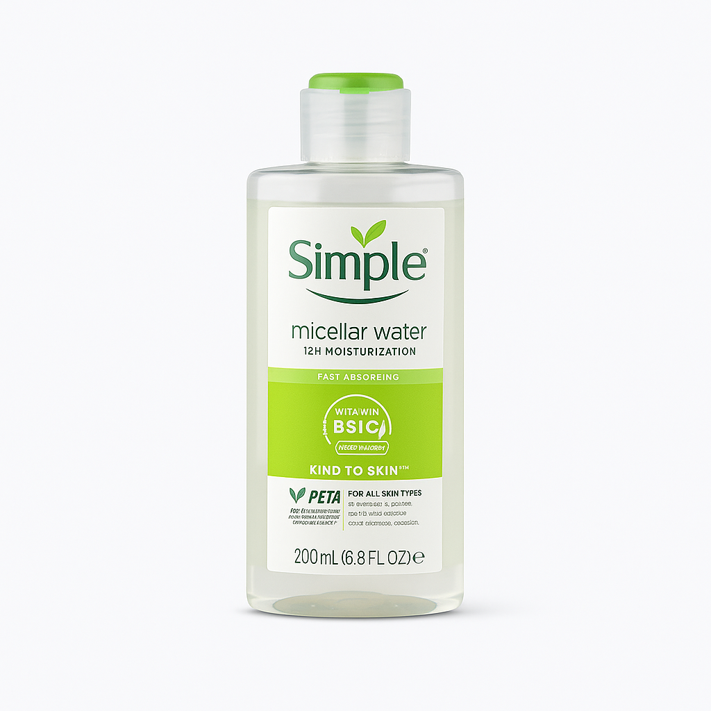 میسلار واتر سیمپل Micellar Water بطری شفاف سبز رنگ 200 میلی‌لیتری