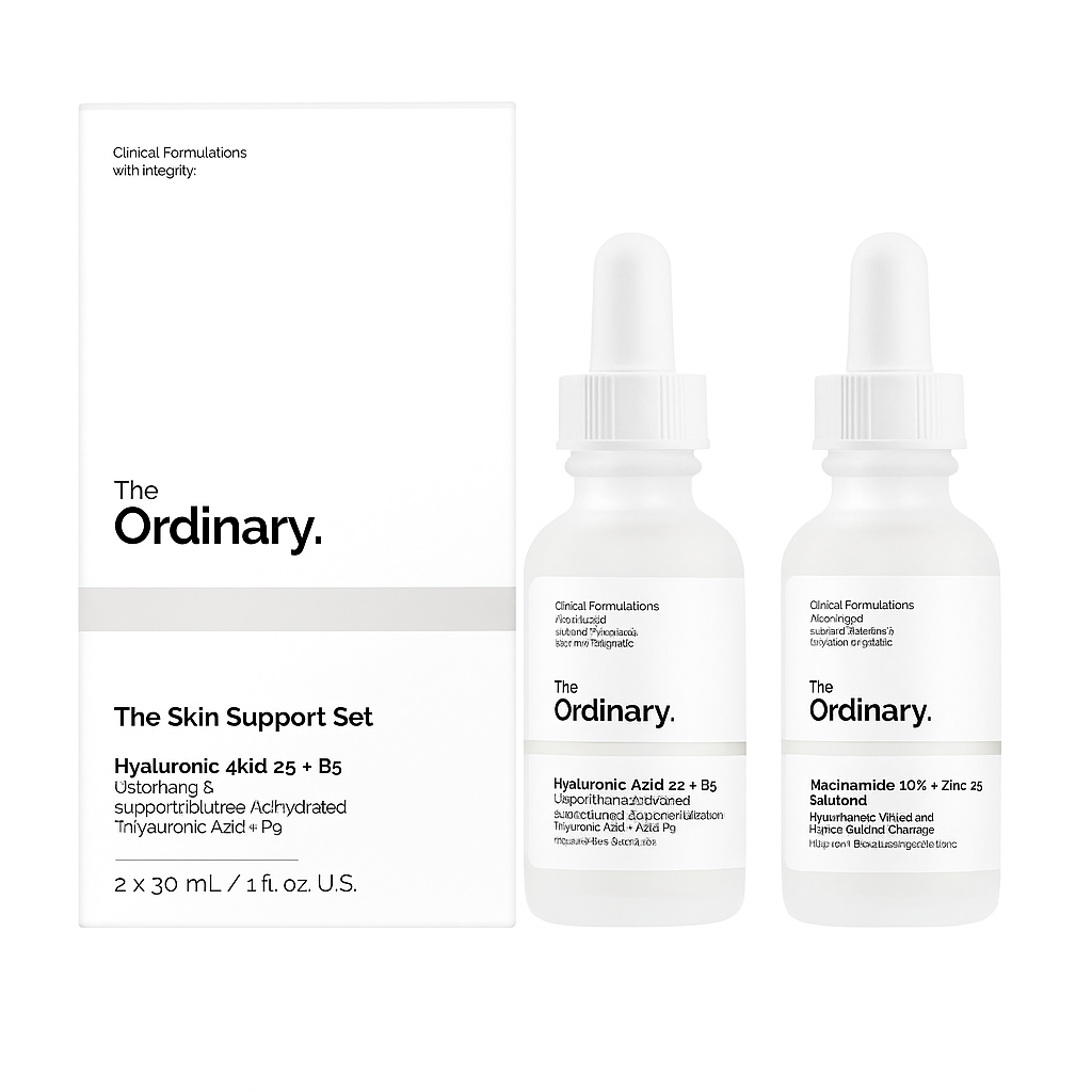 ست دو عددی سرم اوردینری The Ordinary شامل Hyaluronic Acid 2% + B5 و Niacinamide 10% + Zinc 1% در بطری سفید 30 میل