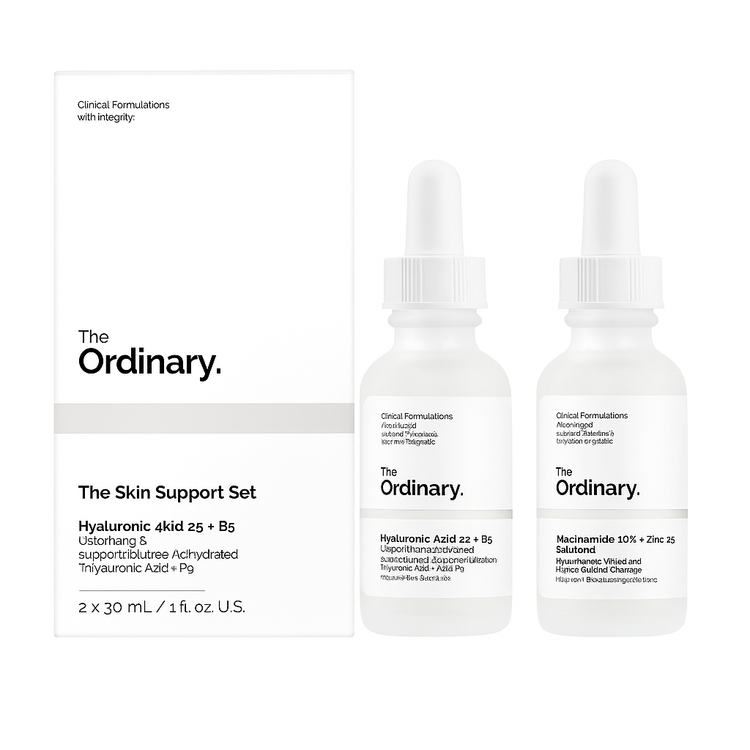 ست دو عددی سرم اوردینری The Ordinary شامل Hyaluronic Acid 2% + B5 و Niacinamide 10% + Zinc 1% در بطری سفید 30 میل