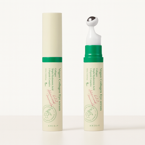 سرم دور چشم اکسیس وای Vegan Collagen Eye Serum با اپلیکاتور فلزی و بستهبندی سبز 10 میل