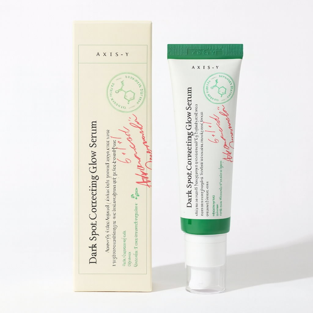 سرم ضد لک اکسیس وای AXIS-Y Dark Spot Correcting Glow Serum در تیوپ سفید و سبز به همراه جعبه کرم رنگ 50 میل
