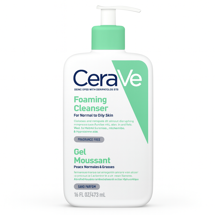 شوینده فوم صورت سراوی CeraVe Foaming Cleanser در بطری سفید با پمپ سبز 473 میل