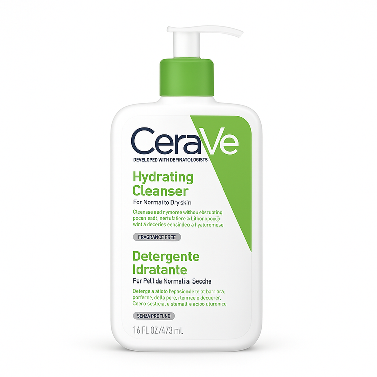 شوینده آبرسان سراوی CeraVe Hydrating Cleanser در بطری سفید با پمپ سبز 473 میل