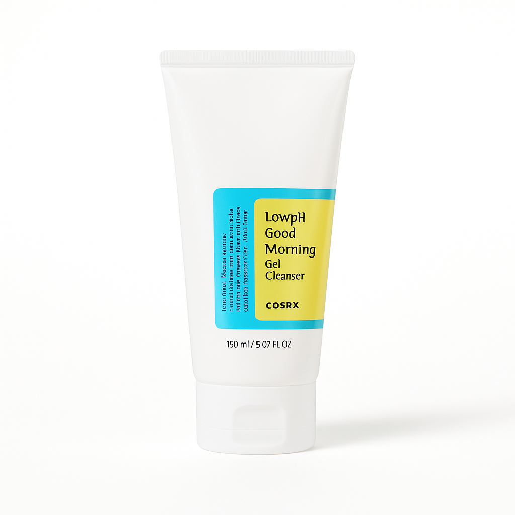 ژل شستشوی صورت کوزارکس Low pH Good Morning Gel Cleanser در تیوب سفید با برچسب زرد و آبی 150 میل