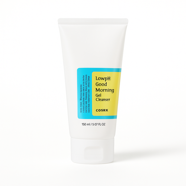 ژل شستشوی صورت کوزارکس Low pH Good Morning Gel Cleanser در تیوب سفید با برچسب زرد و آبی 150 میل