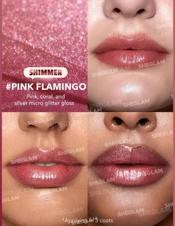 رژ لب شیگلم Pink Flamingo رنگ صورتی مرجانی براق با شاین نقرهای