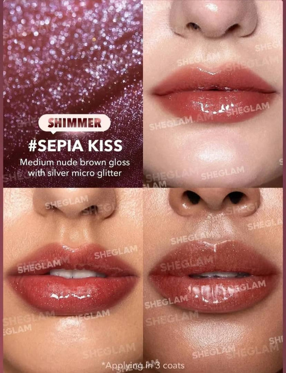 رژ لب شیگلم Sepia Kiss رنگ قهوهای نود براق با شاین نقرهای