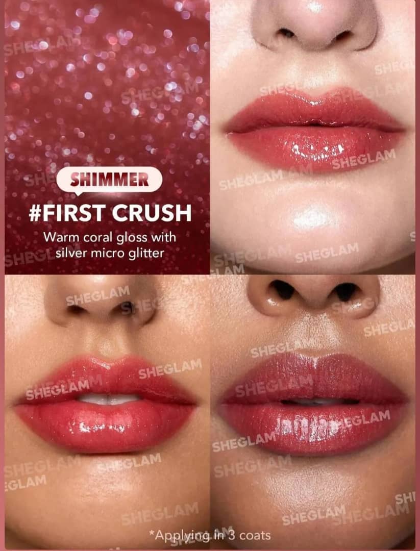 رژ لب شیگلم First Crush رنگ مرجانی براق با شاین نقره‌ای