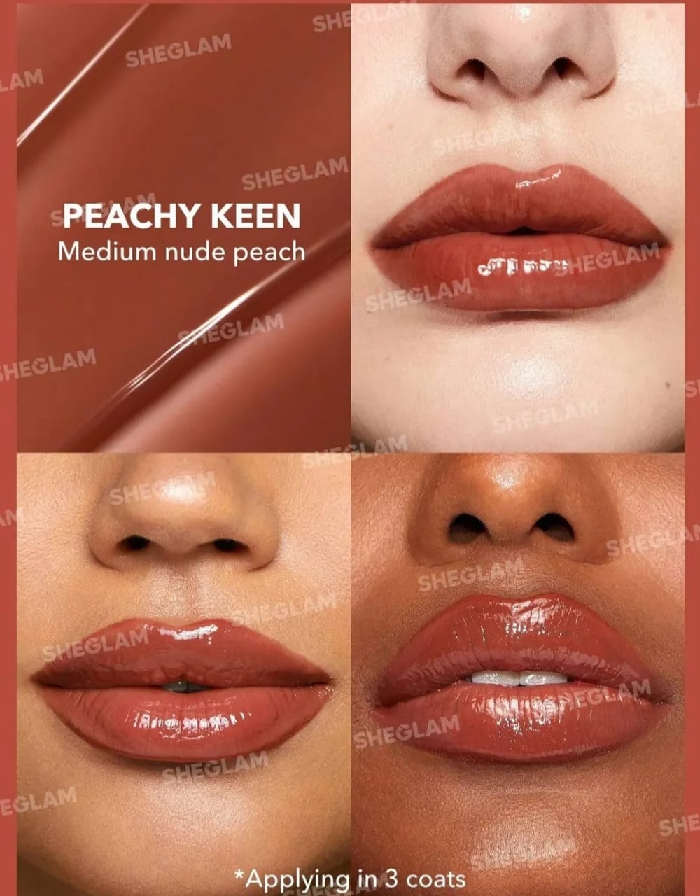 رژ لب شیگلم مدل Peachy Keen با رنگ هلویی متوسط و براق، انتخابی عالی برای آرایش روزانه و طبیعی. خرید از فروشگاه رخسار.