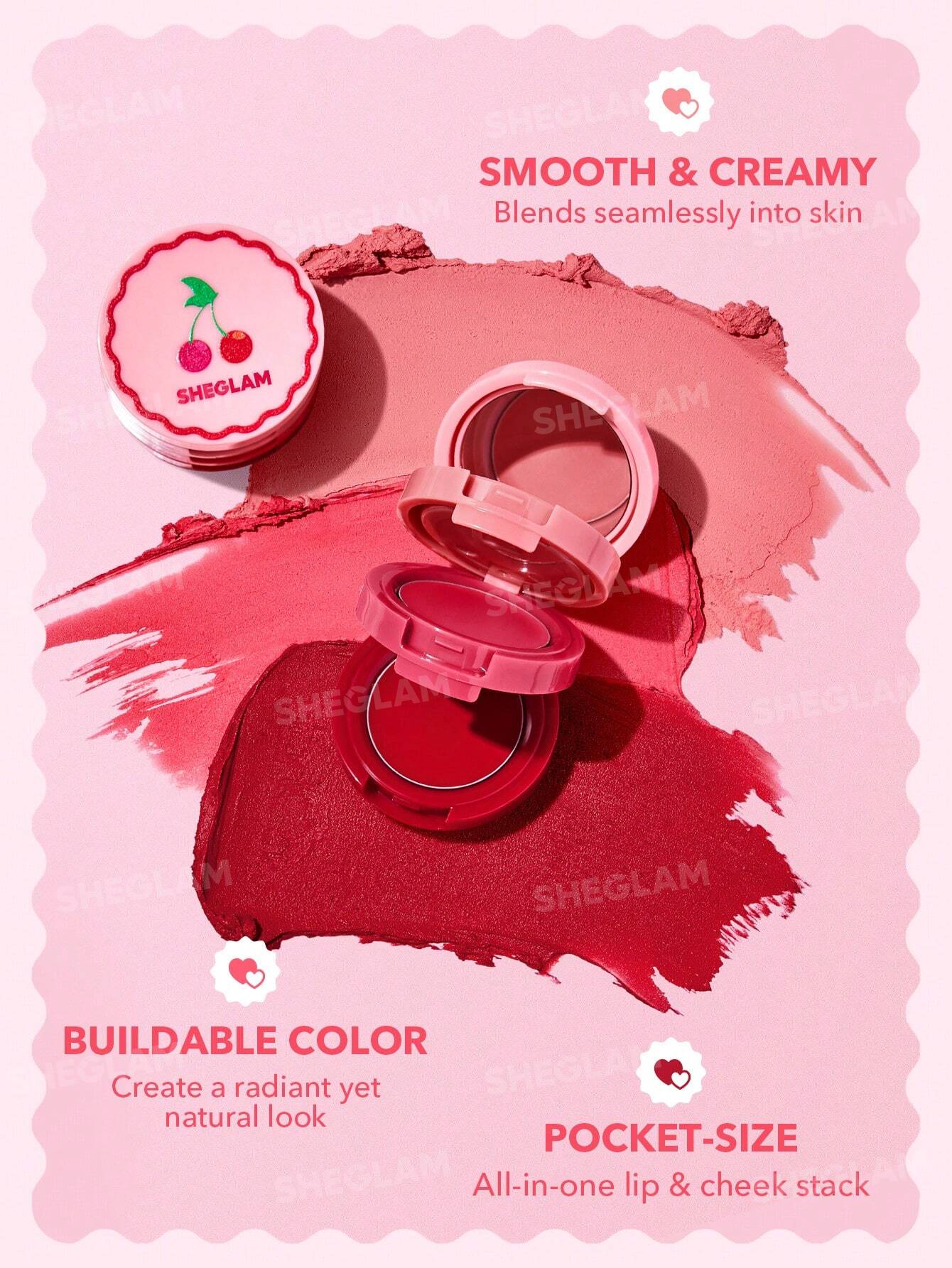 SHEGLAM Very Cherry Cream Stack Pink – رژگونه و لیپ کرمی شیگلم رنگ صورتی